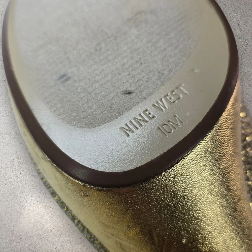Nine West Gold‎ Metallic Glitter Slingback Heels Size 10